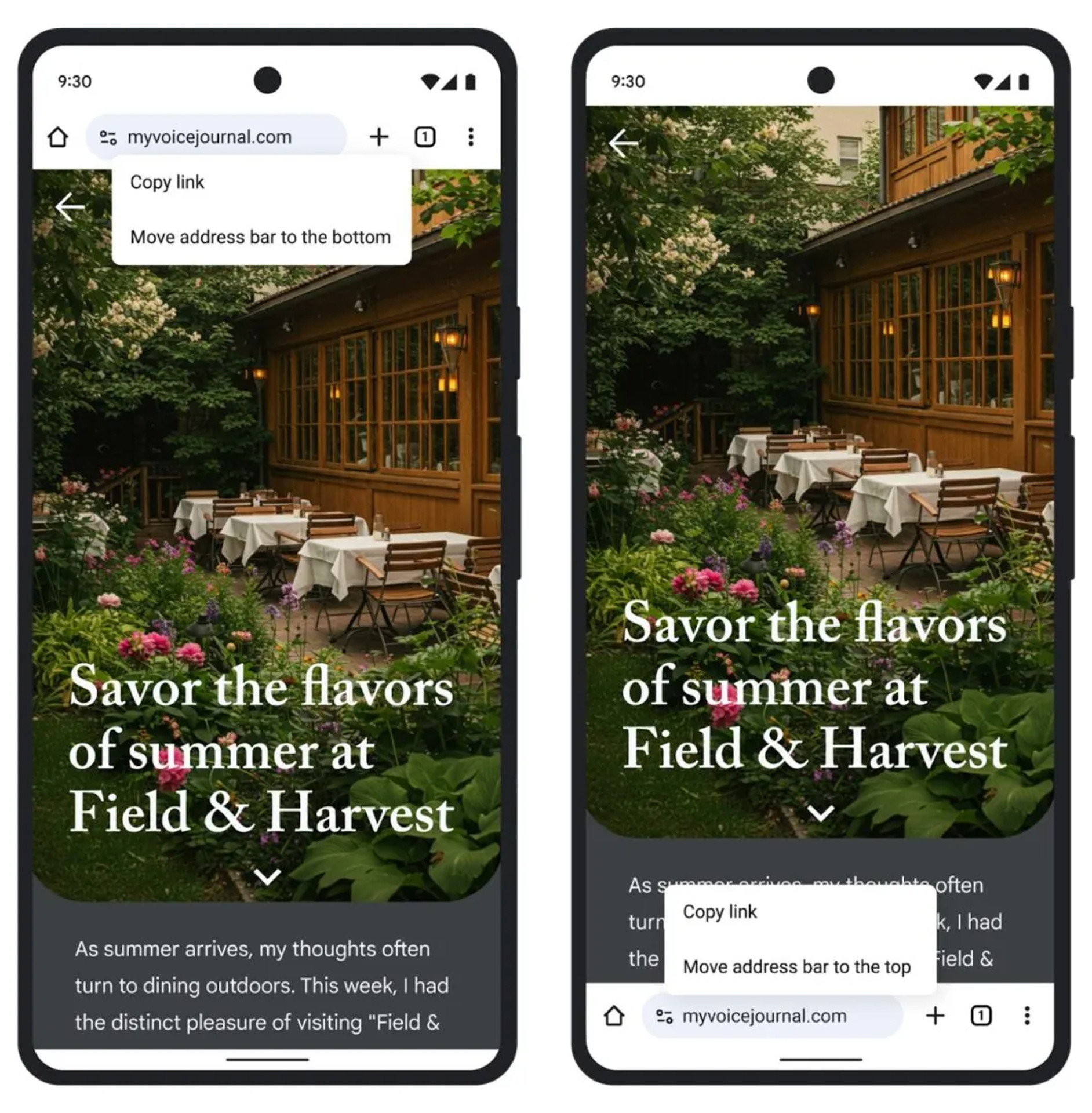 Переміщення адресного рядка в Chrome для Android через меню затискання