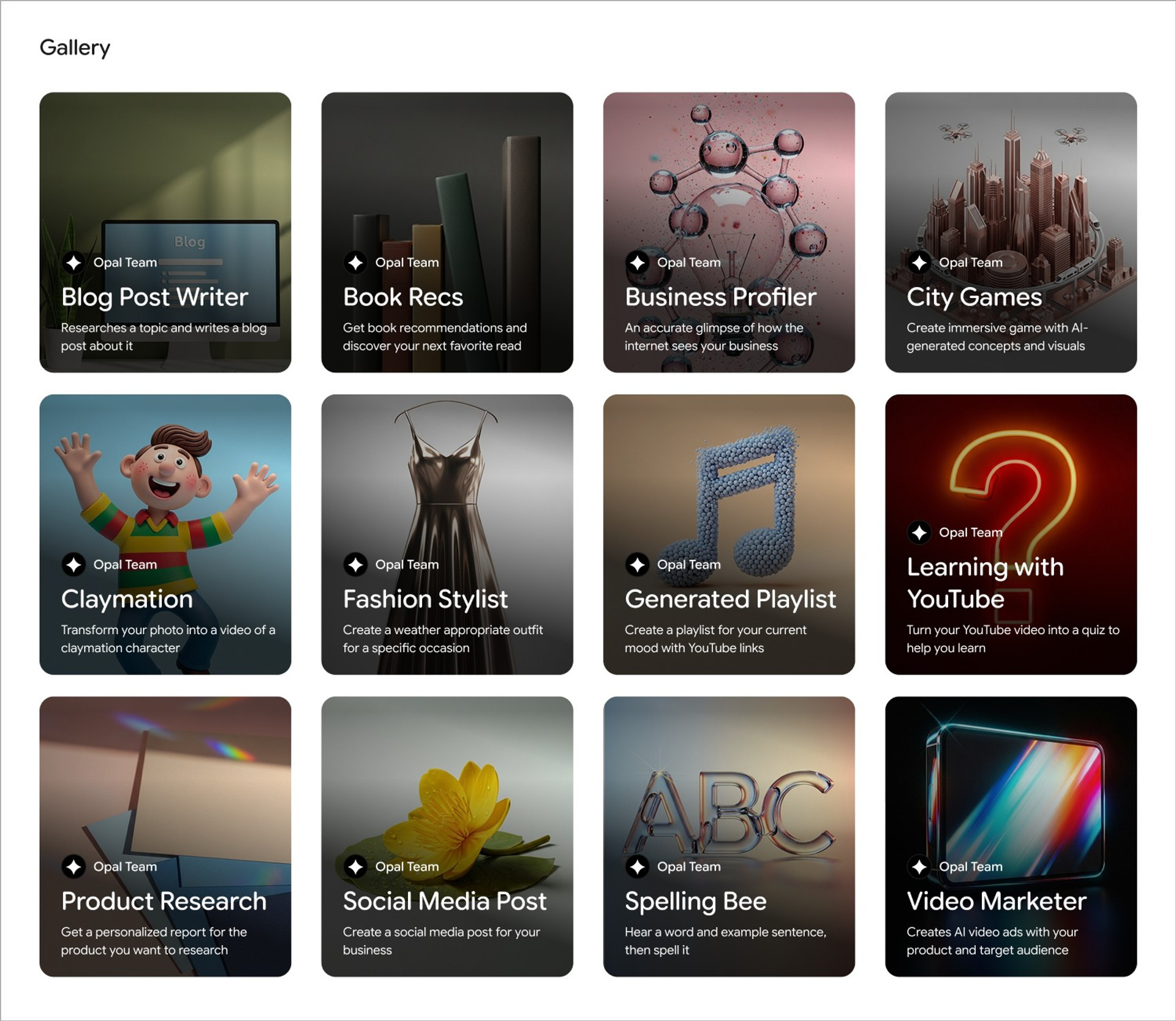 Доступні шаблони мінідодатків від Google.